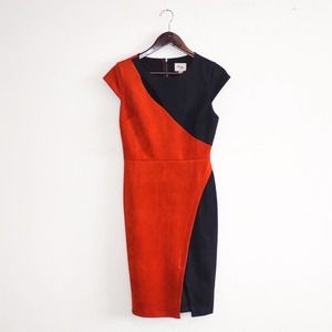 Beige by Eci suede dress, orange and black size 6